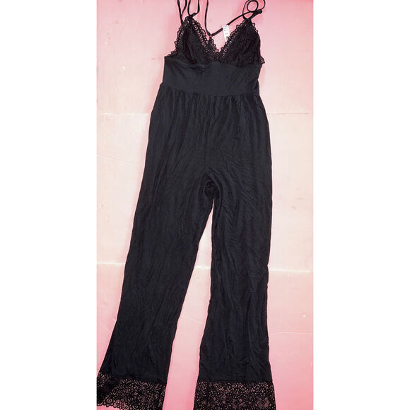 Victoria's Secret XS ROMPER loungewear BLACK MODAL lace